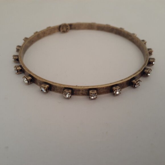 J. Crew   Stamped  Brass  W/ Rhinestones Bracelet - Picture 1 of 7
